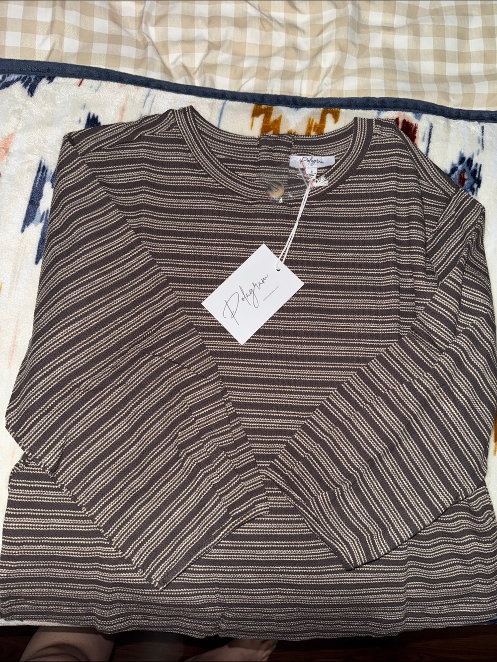 Polagram Brown & Cream Striped Long Sleeve Tee